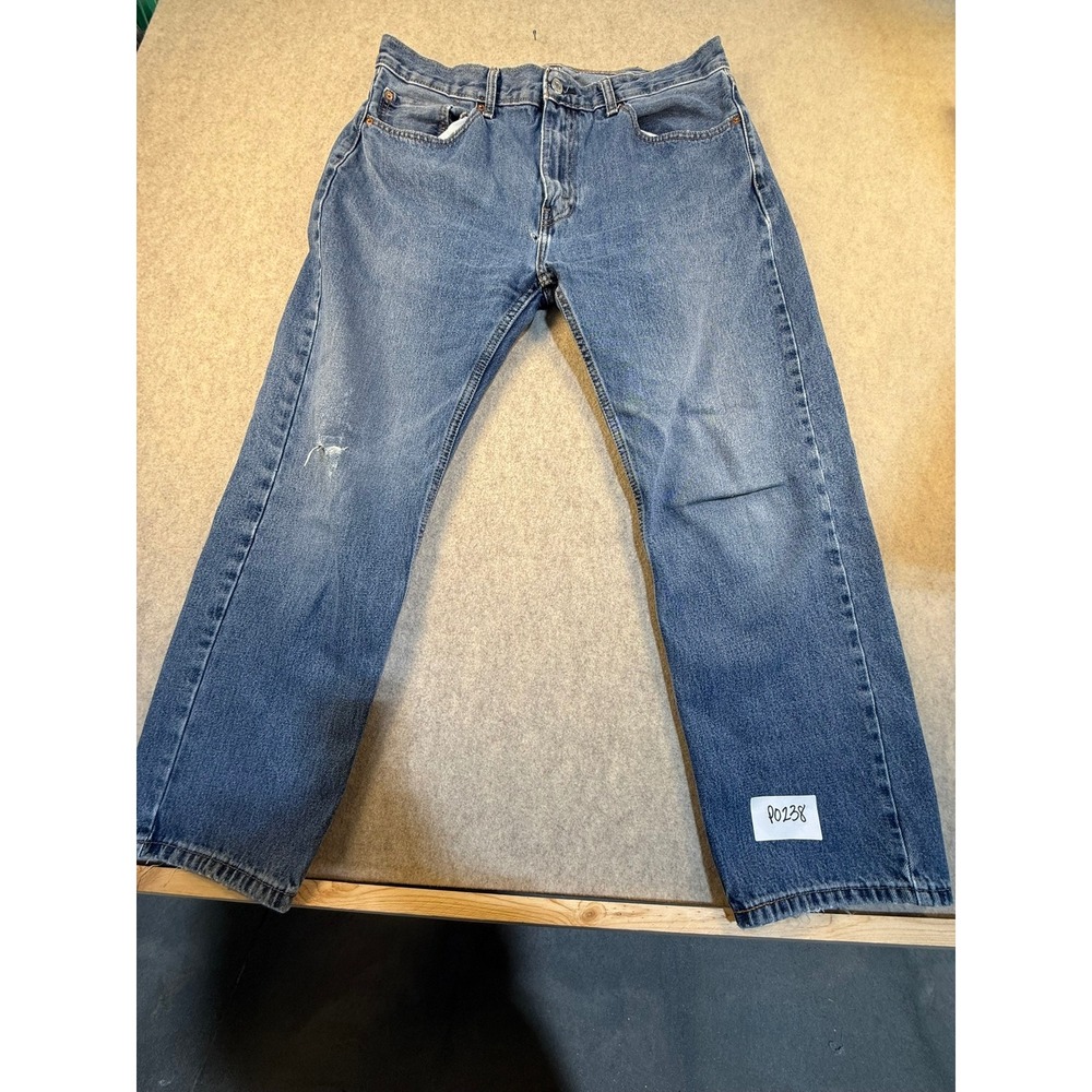 Levis 505 Regular Fit Straight Jeans Men 38x30 Blue Denim Medium Wash Distressed